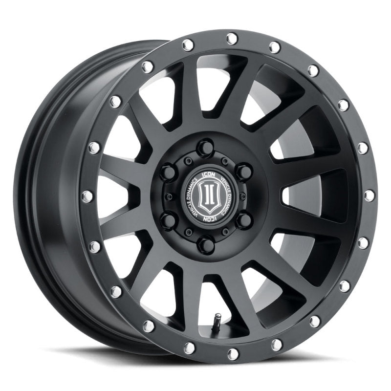ICON Compression 17x8.5 5x5 -6mm Offset 4.5in BS 71.5mm Bore Satin Black Wheel for offroad performance upgrades.