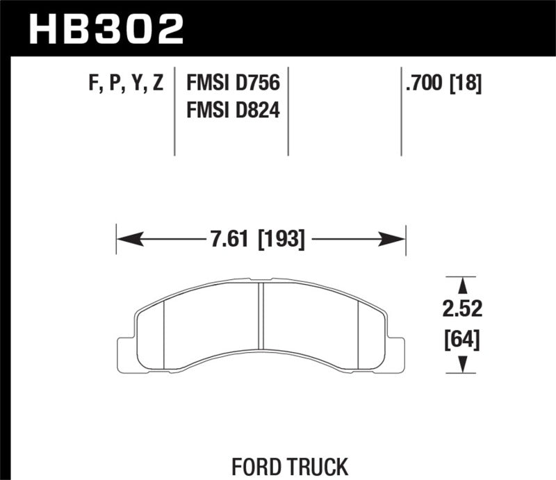 Hawk Super Duty Street Brake Pads for Ford Truck Specifications