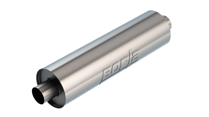 Borla Specialty Muffler 2.75in Center In/Out 6.75in Dia. 24in Body 29in OAL S-Type Un-Notched for offroad applications.