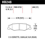 HB248 C-5 Corvette Cadillac XLR rear brake pad specifications