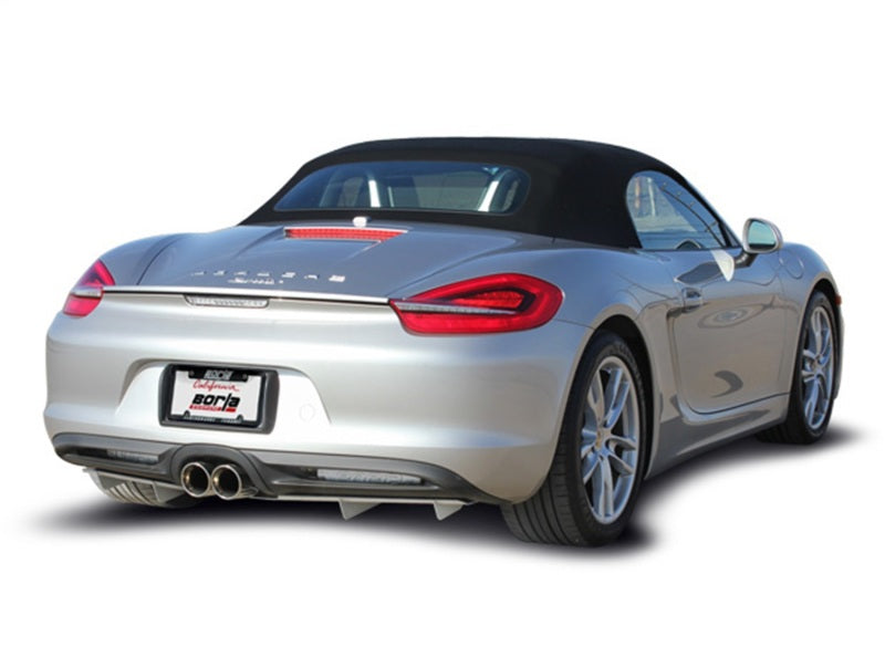 Borla 14-15 Porsche Cayman/Boxster (981) RWD 2Dr Dual Center Rear Exit Catback 4in Tip Exhaust Sys view from rear