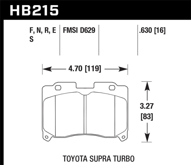 Hawk 93-98 Toyota Supra TT HPS 5.0 Street Front Brake Pads dimensions Main image