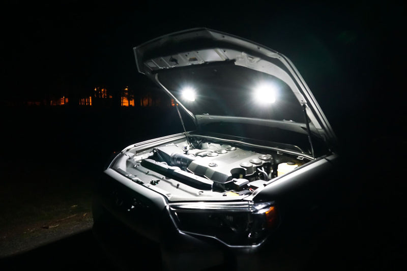 KC HiLiTES Cyclone 2in. LED Universal Under Hood Lighting Kit in use with bright lighting under the hood.