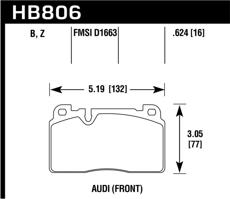 Hawk 16-17 Audi A6 Performance Ceramic Street Front Brake Pads dimensions