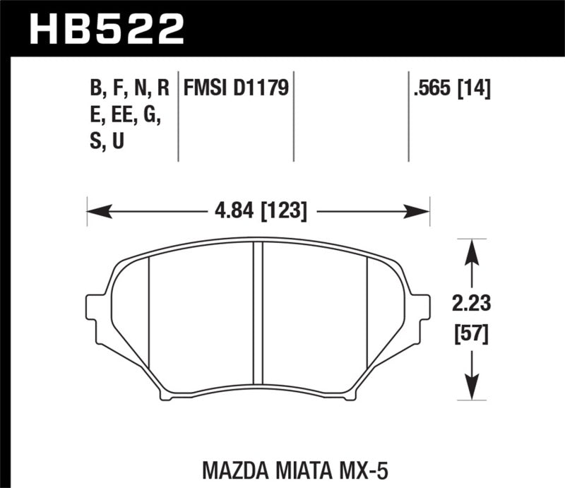 Hawk 2006-2006 Mazda MX-5 Miata Club Spec HPS 5.0 Front Brake Pads dimensions and specifications.