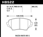Hawk 06-10 Mazda Miata Mx-5 Base Blue 9012 Race Front Brake Pads dimensions diagram