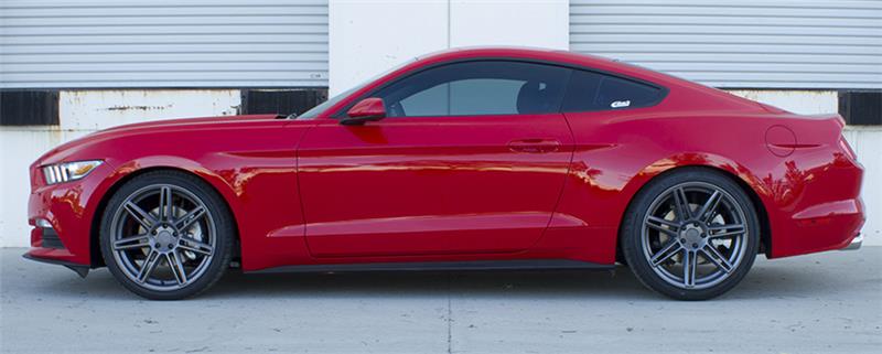 Eibach Pro-Kit for 2015 Ford Mustang 2.3L EcoBoost/3.7L V6/GT 5.0L V8 on a red Mustang with aftermarket wheels