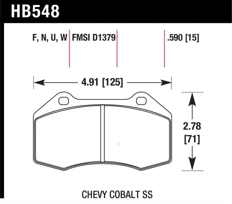 Hawk 08-10 Chevrolet Cobalt / HHR HPS 5.0 Front Brake Pads dimensions