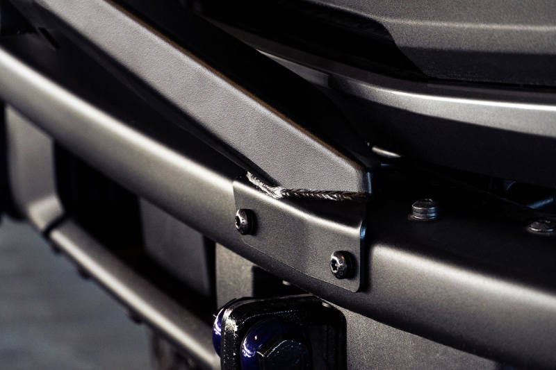 DV8 Offroad 21-22 Ford Bronco Factory Modular Front Bumper Bull Bar close-up showing durable construction and mounting details.