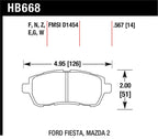 Hawk 11-12 Ford Fiesta S/SE/SEL / 11-12 Mazda 2 Sport/Touring DTC-60 Front Race Brake Pads specifications diagram