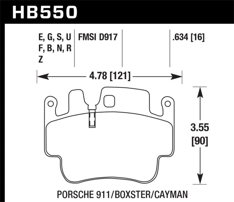 Hawk Porsche 911 / Cayman / Boxster Front /Rear DTC-70 Race Brake Pads dimensions and specifications