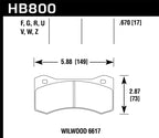 Hawk Wilwood 17mm 6617 Caliper Performance Ceramic Brake Pads dimensions and specifications for off-road vehicles