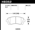 Hawk 02-03 WRX / 98-01 Impreza / 97-02 Legacy 2.5L / 98-02 Forester 2.5L D721 HPS Street Front Brake technical diagram