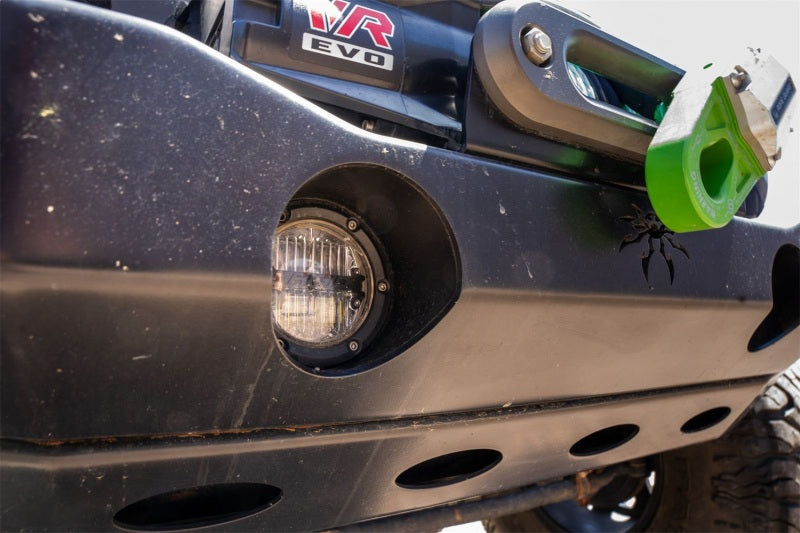 Rigid Industries 360-Series 4in LED Off-Road Spot Beam - RGBW (Pair) installed on offroad bumper with winch and recovery gear