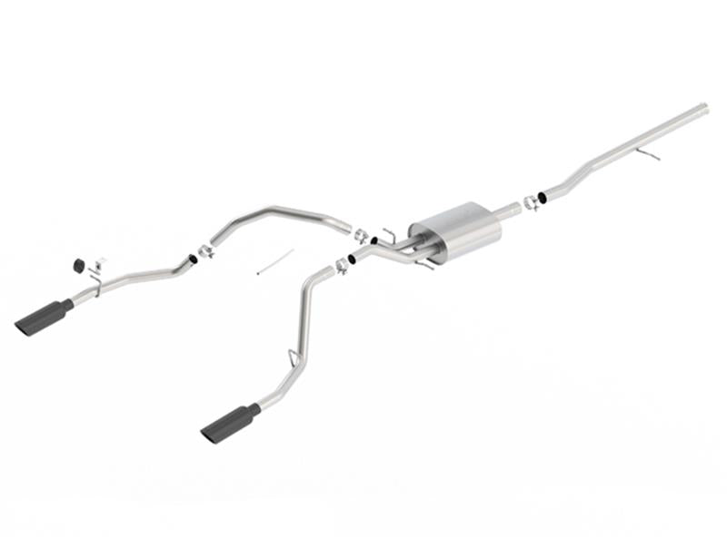 Borla 14 Silv/Sierra C/B Exhaust ATAK 1500 5.3L V8 AT/MT 2&4WD Ext Cab (78.7) WB - Black Chrome for offroad performance upgrades.
