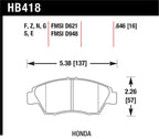 Hawk 2013-2014 Acura ILX (Hybrid) HPS 5.0 Front Brake Pads dimensions and specifications
