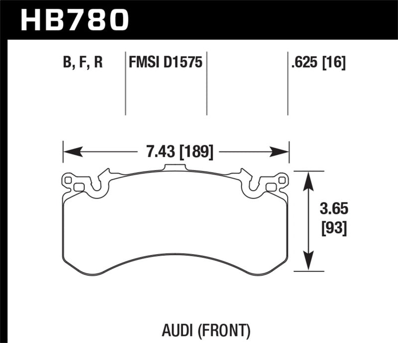 Hawk 2016 Audi A8 Front High Performance 5.0 Brake Pads dimensions diagram