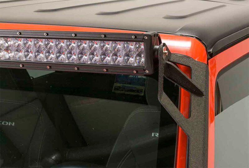 Fishbone Offroad 07-18 Jeep Wrangler JK 52In Light Bar Bracket installed on Jeep with light bar.