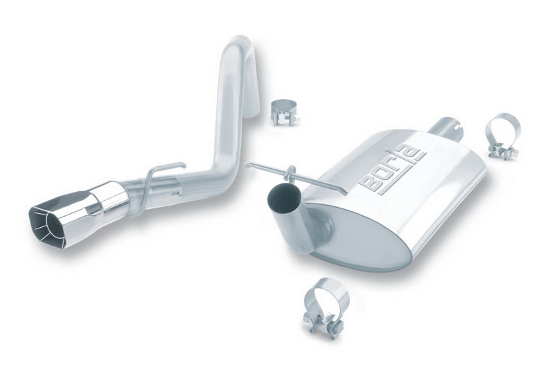Borla 91-95 Jeep Wrangler YJ 4.0L 6cyl 4WD 2Dr SS Single Right Rear Exit Cat-Back Exhaust components with clamps. Main image
