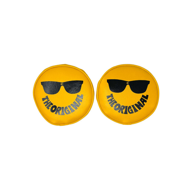 KC HiLiTES Retro 6in Round Yellow Vinyl Light Cover w/ Black KC Sunglasses Logo Main image