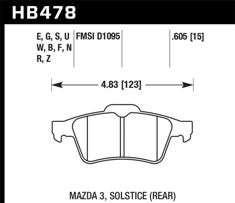 Hawk 13-14 Ford Focus ST / Mazda/ Volvo HPS Street Rear Brake Pads technical drawing