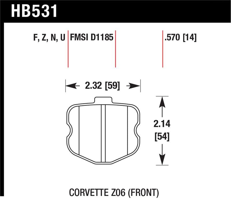 Hawk 2010-2013 Chevrolet Corvette Grand Sport HPS 5.0 Front Brake Pads specifications diagram