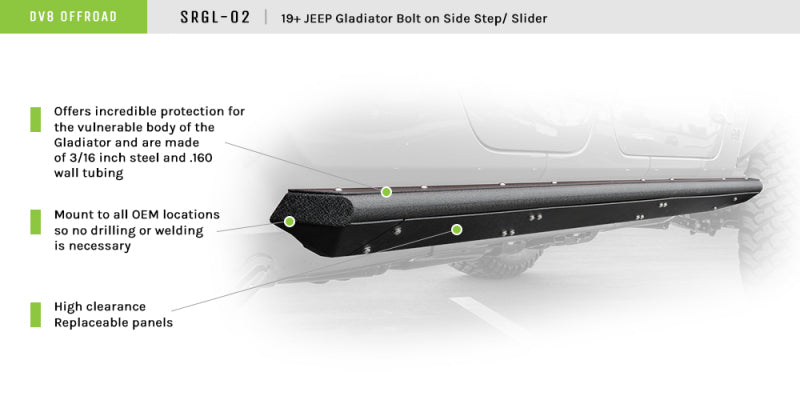 DV8 Offroad 2019+ Jeep Gladiator Side Step/Sliders image