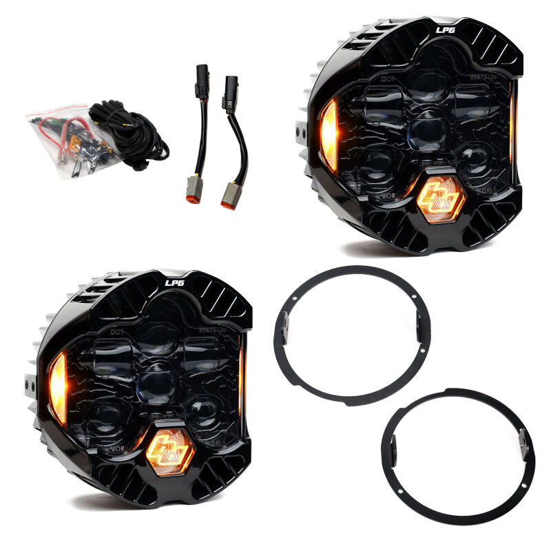 Baja Designs 07-18 Jeep Wrangler JK DOT LP6 LED Headlight Kit (For LED Headlights)- Amber with mounting accessories