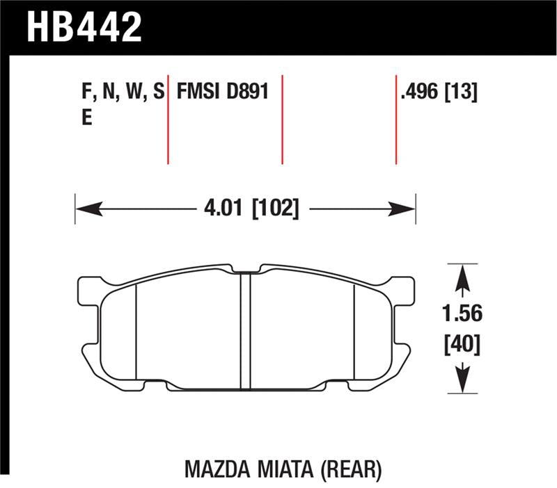 Hawk 01-02 Miata w/ Sport Suspension HPS  Street Rear Brake Pads (D891) specifications