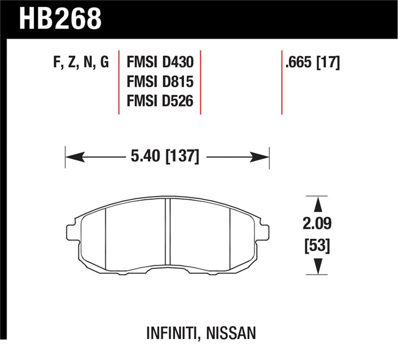 Hawk 03-04 G35/03-05 G35X/ 02-05 350z w/o Brembo HPS Street Front Brake Pads Secondary image