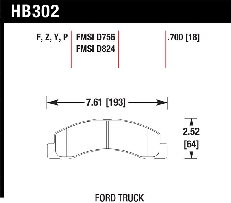 Hawk LTS Street Brake Pads diagram for Ford truck specifications