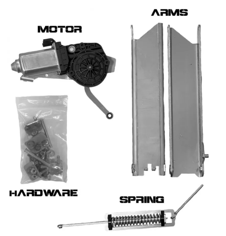 Rock Slide Rebuild Kit Step Slider - 4 Door Driver Side (Gen 3) parts: motor, arms, hardware, and spring. Main image