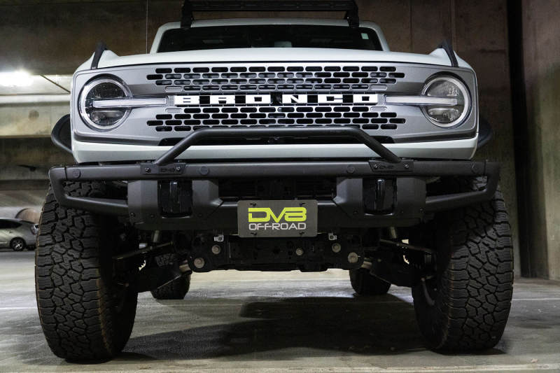 DV8 Offroad 21-22 Ford Bronco Factory Front Bumper Licence Relocation Bracket - Front view