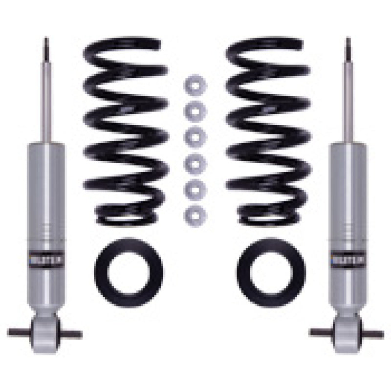 Bilstein 07-13 Chevrolet Avalanche/Silverado 1500 B8 6112 Front Suspension Kit components including shock absorbers and coil springs.