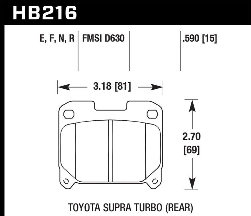 HB216 Toyota Supra Turbo rear brake pad dimensions.