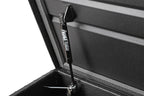 Deezee Universal Tool Box - Red Crossover - Single Lid Black BT Pull Handle (Low/Txt Blk) gas shock inside.