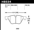 Hawk 08-12 BMW 128i /06 325i/325Xi /07 328i/328Xi /06 330i/330Xi Front HT-10 Race Brake Pads dimensions diagram
