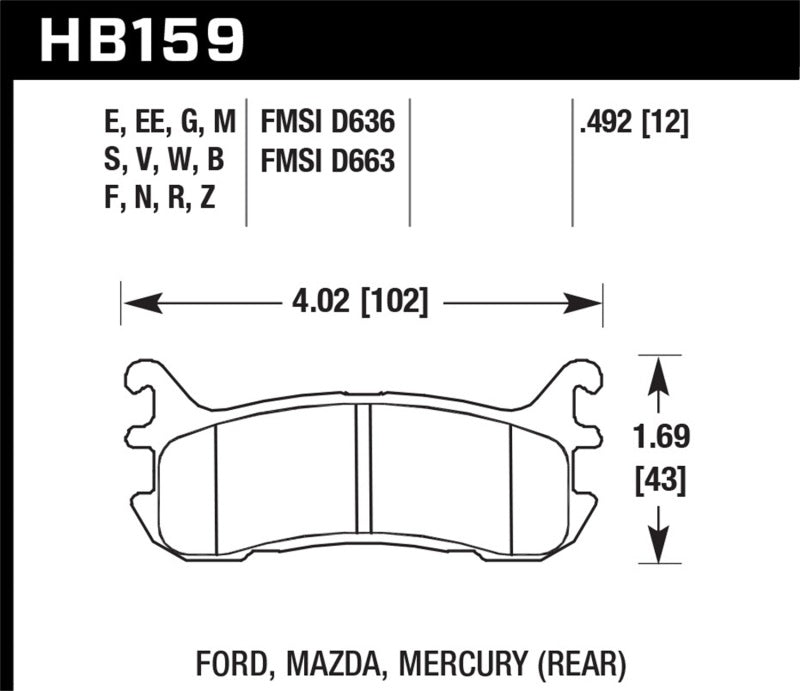 Hawk 03-05 Mazda Miata Rear ER-1 Brake Pad Set dimensions