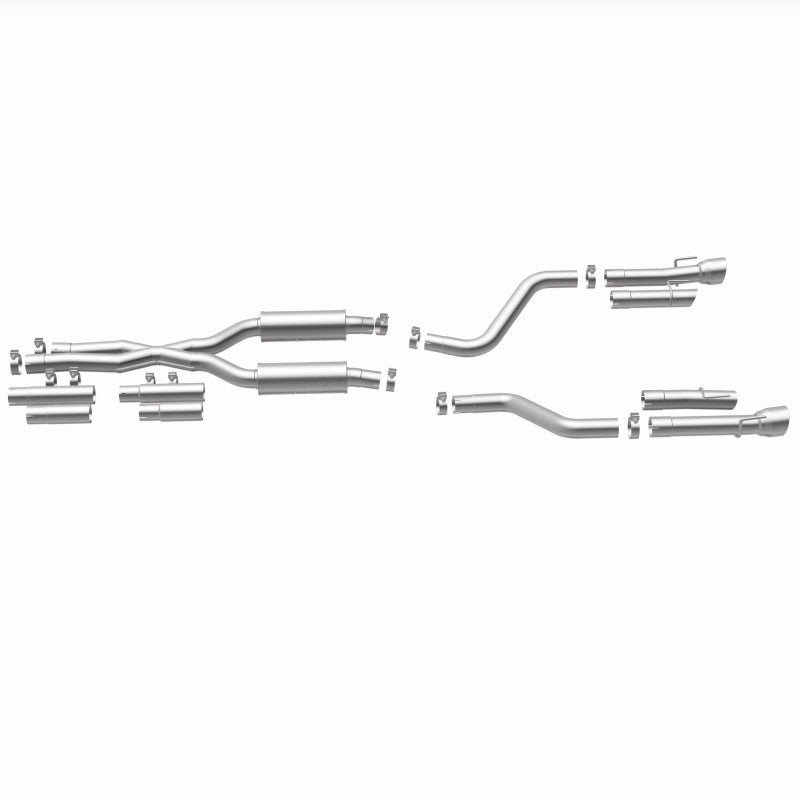 MagnaFlow 2017+ Dodge Charger 409 SS Polished 3in Quad Tips Cat-Back Exhaust kit components.