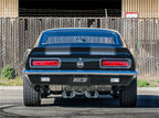 Borla CrateMuffler BBC 396/402/427 ATAK 2.5 inch ID Offset/Center 14in x 4.35in x 9in Oval Muffler on classic black Camaro SS