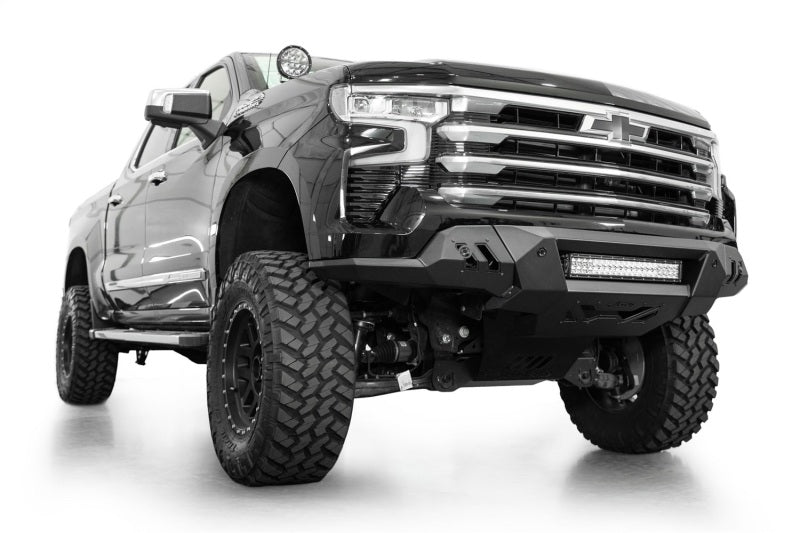 Addictive Desert Designs2022+ Chevrolet Silverado 1500 Black Label Front Bumper installed on off-road truck.