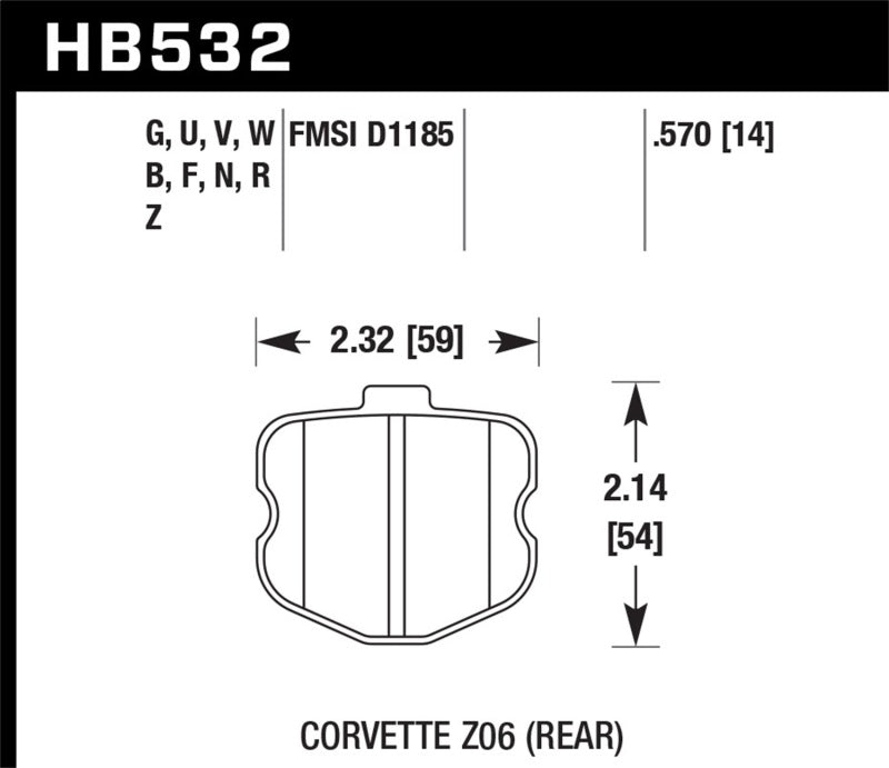 Hawk 06-10 Chevy Corvette (OEM Pad Design) Rear HPS Street Brake Pads dimensions diagram