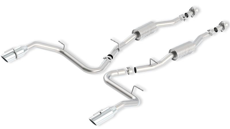 Borla 99-04 Ford Mustang Cobra 4.6L/5.4L V8 MT RWD ATAK SS Catback Exhaust system components in polished stainless steel.