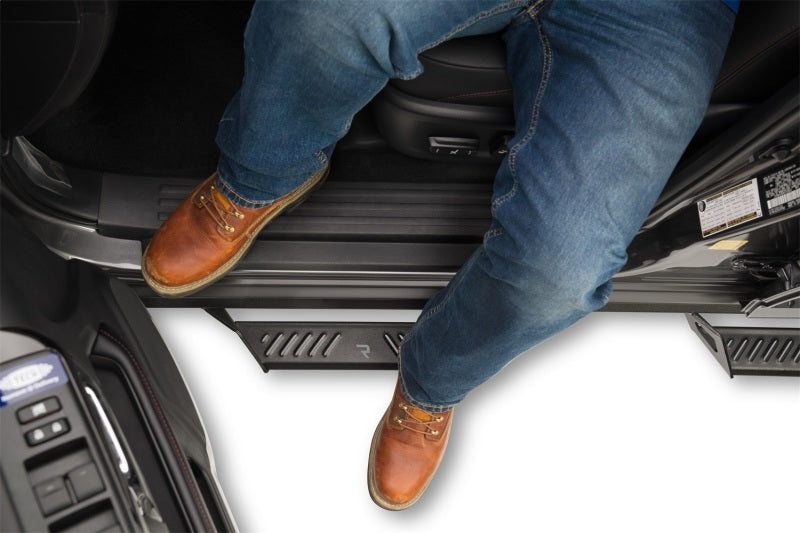 N-Fab Predator Pro Step System 14-18 Toyota 4 Runner SUV 4 Door Gas - Tex Black with dimpled step pad for easy access.