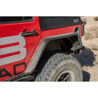 DV8 Offroad 07-18 Jeep Wrangler JK Front & Rear Flat Tube Fenders on red Jeep