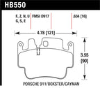 Hawk Porsche 911 / Cayman / Boxster Front /Rear DTC-70 Race Brake Pads dimensions and specifications