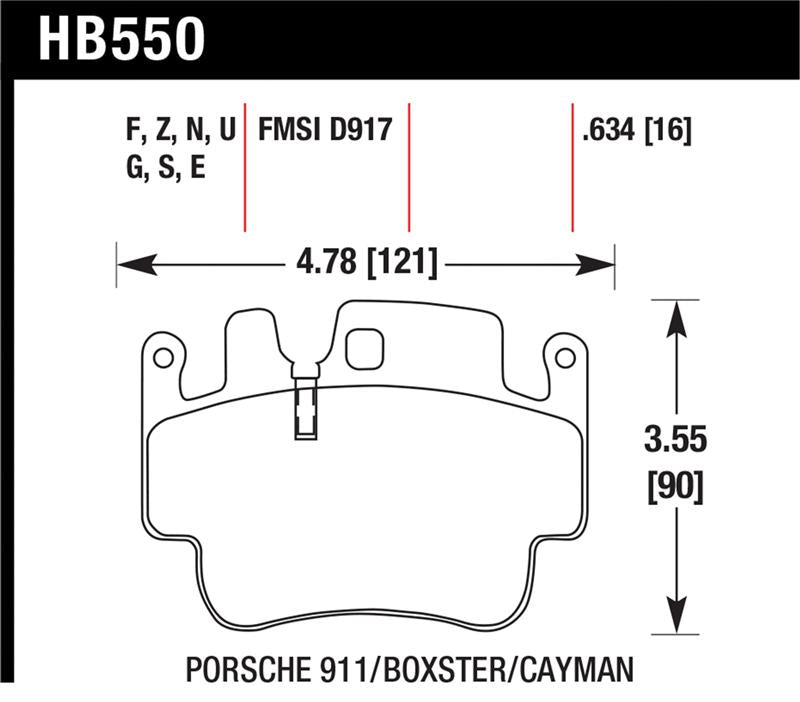Hawk Porsche 911 / Cayman / Boxster Front /Rear DTC-70 Race Brake Pads dimensions and specifications