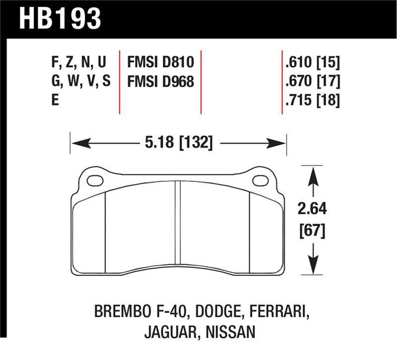 Hawk 09-11 Nissan GT-R HP+ Street Rear Brake Pads specifications with dimensions