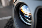 Close-up of DV8 Offroad 18-22 Jeep Gladiator Wrangler LED Projector Headlights
