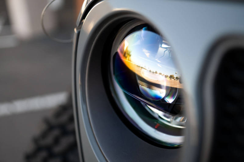 Close-up of DV8 Offroad 18-22 Jeep Gladiator Wrangler LED Projector Headlights